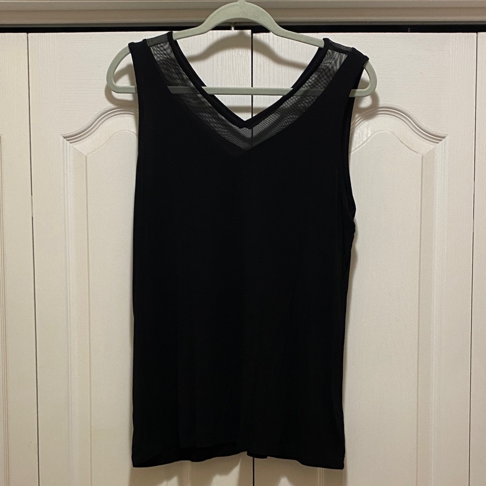 Tahari Black Mesh V-Neck Tank Top